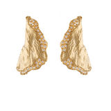 Gold earrings with textured design and embedded stones 