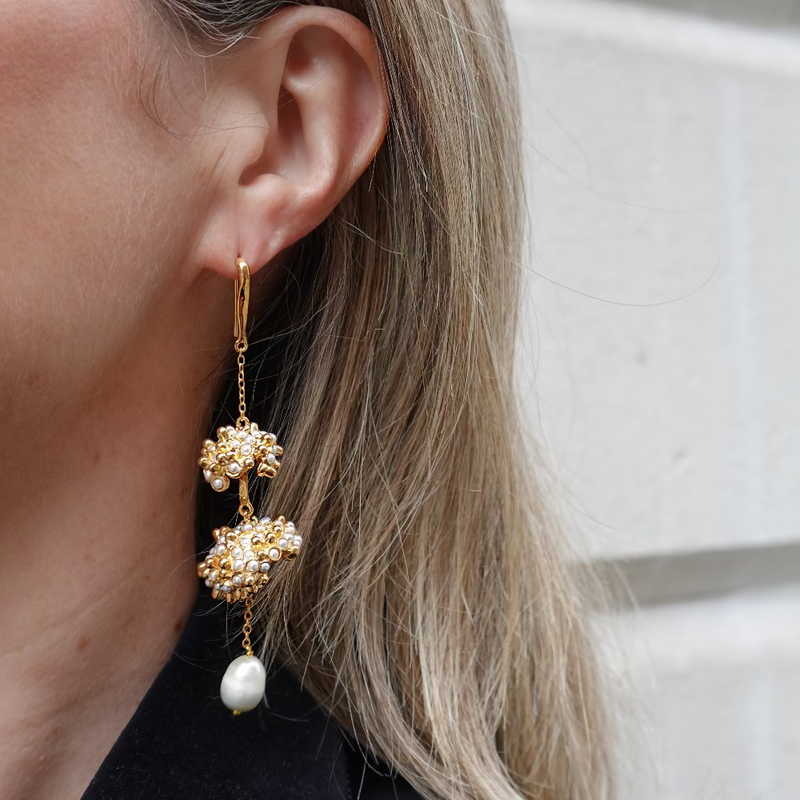 pearl drop statement earrings with gold plating