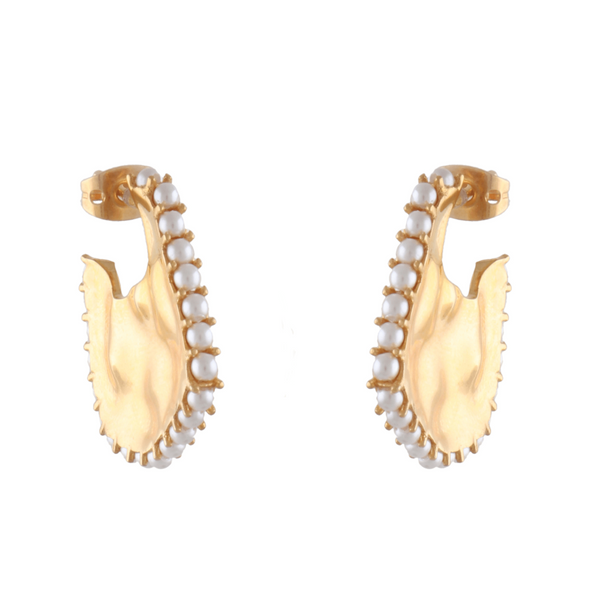 Gold hoop earrings with pearl detailing on the sides
