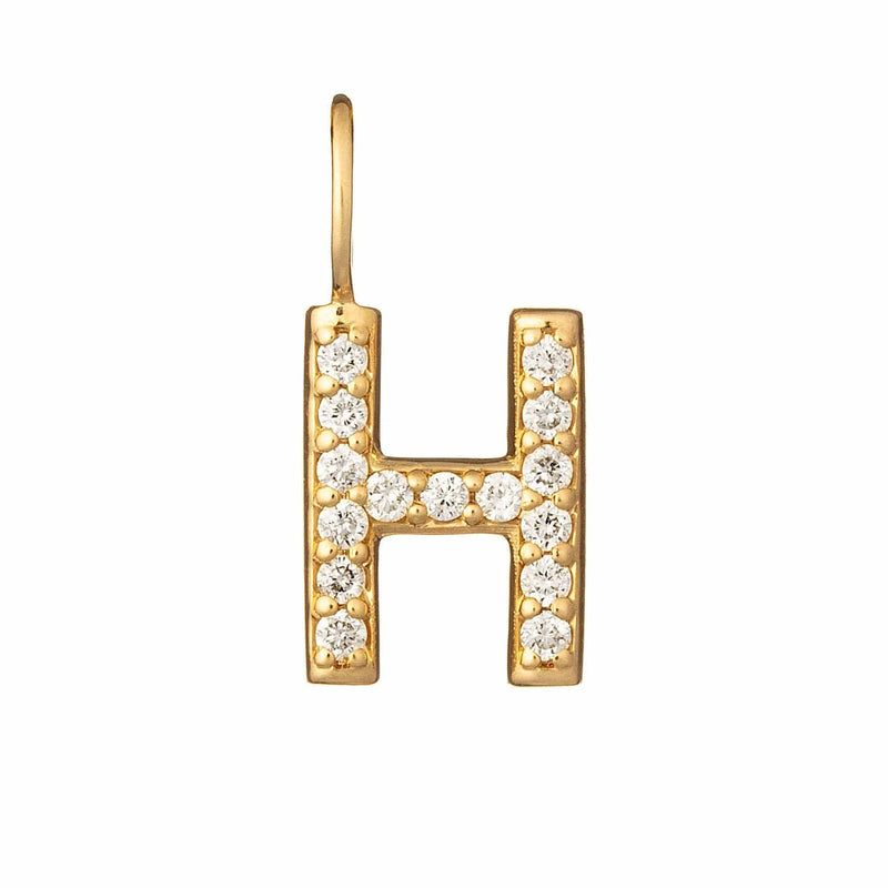 9k solid gold diamond initial H