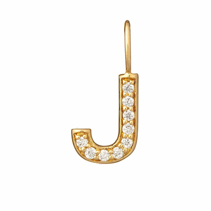 J initial 9k solid gold with white diamonds