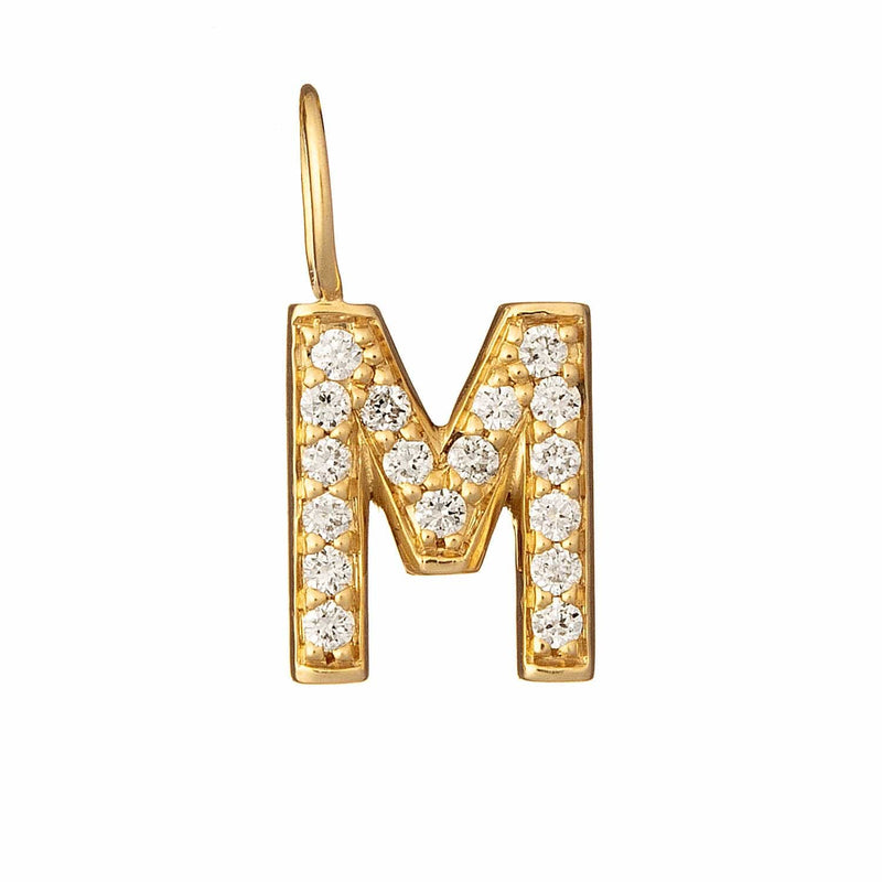 Diamond initial M in 9k solid gold 