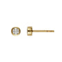 Gold earring with a bezel gemstone on a white background