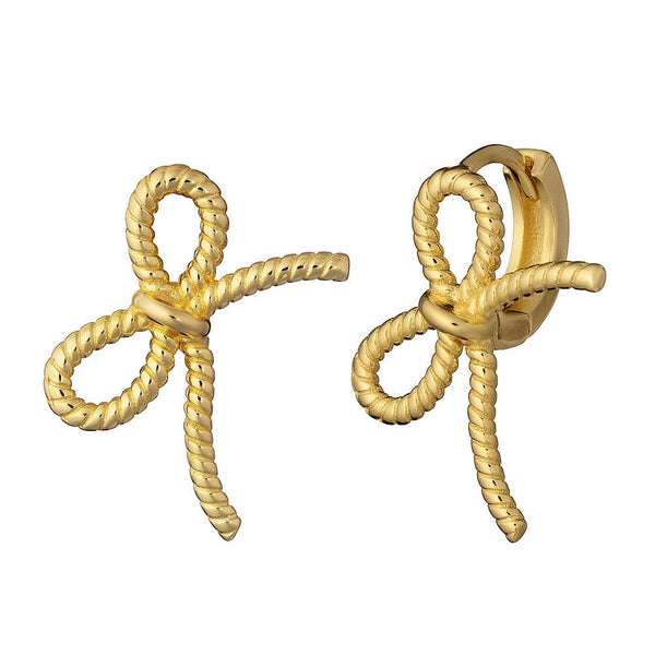 Gold bow-shaped earrings on a white background