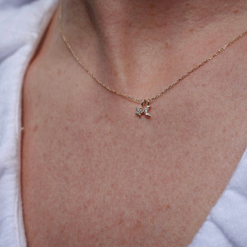 Diamond moon and star necklace