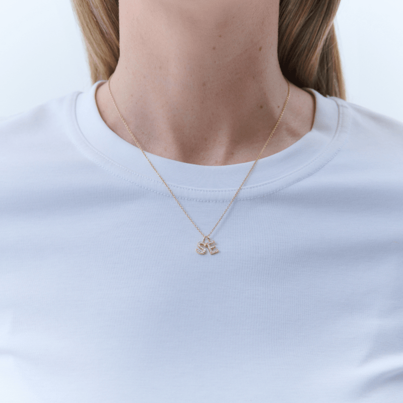 Diamond charm initial necklace gold 