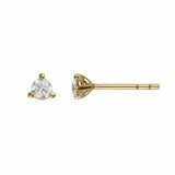 Gold earrings with clear gemstones on a white background