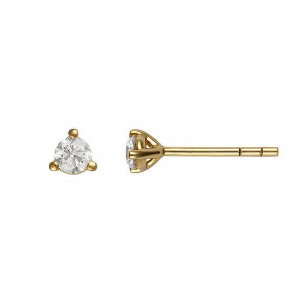 Gold earrings with clear gemstones on a white background