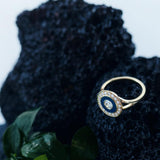 Diamond ring with navy enamel