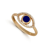 Navy enamel diamond evil eye ring 14k solid gold