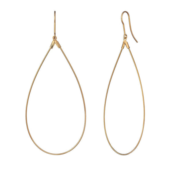 Gold teardrop earrings on a white background
