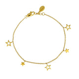 Gold bracelet with star charms on a white background