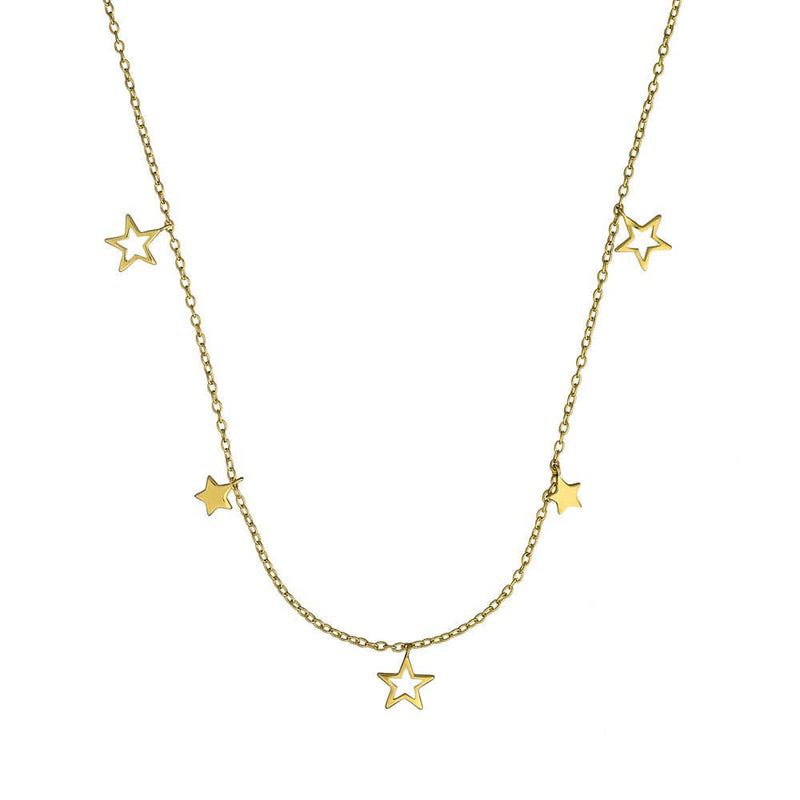 Gold necklace with star pendants on a white background