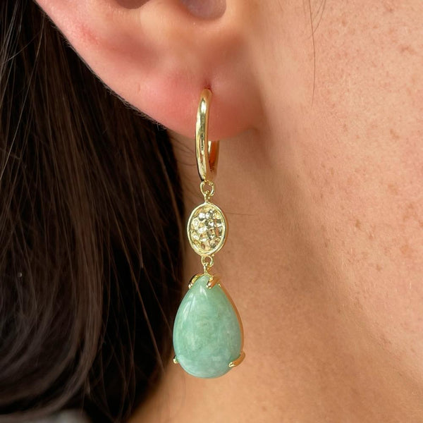 Gold aquamarine huggy earrings