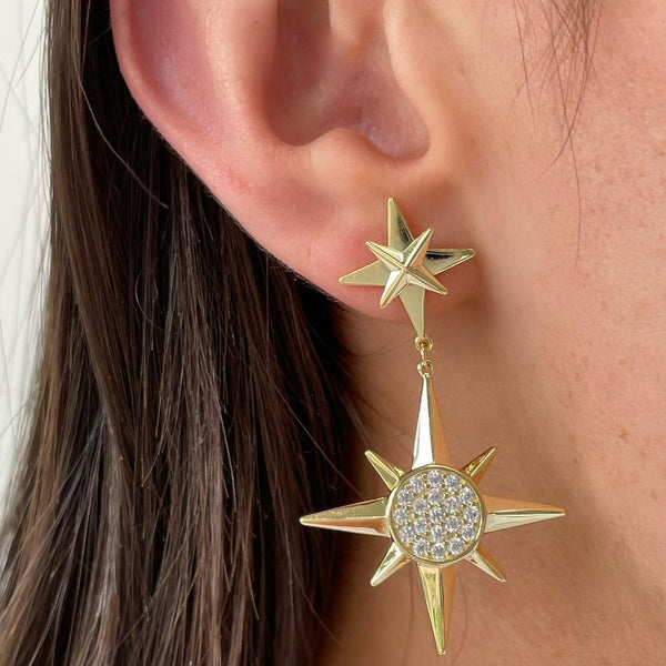 Crystal star earrings with gold star stud