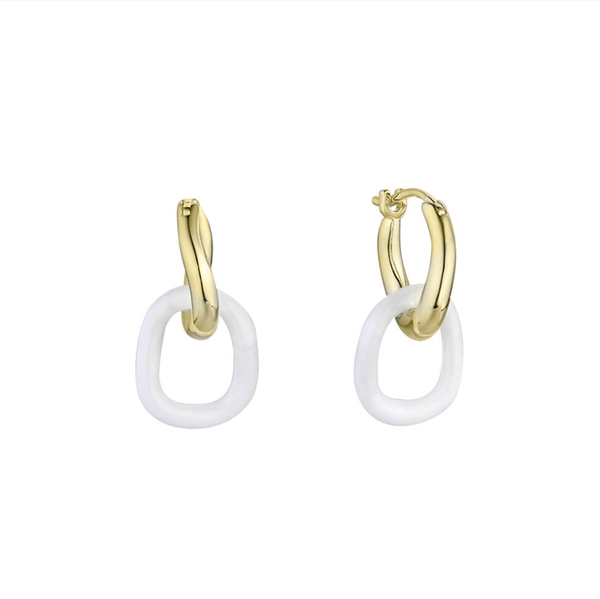 Huggy gold and white enamel hoops