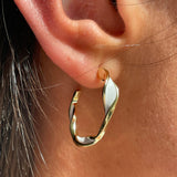 White enamel and gold twist hoops