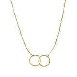 Gold necklace with interlocking rings on a white background
