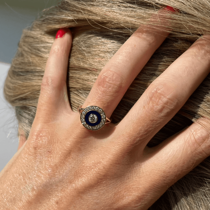 Vendome ring with navy enamel and diamonds