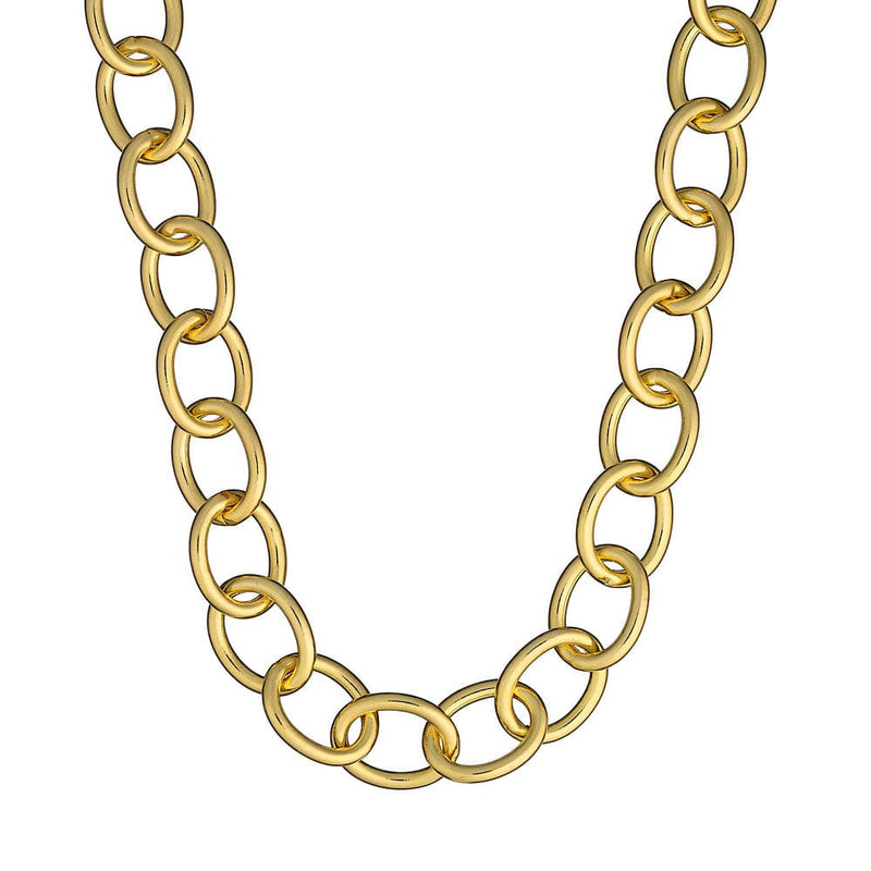Gold chain necklace on a white background