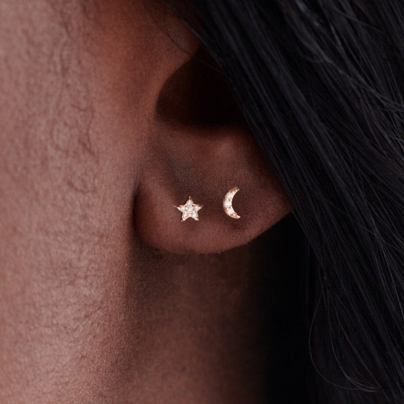 Moon and star diamond studs