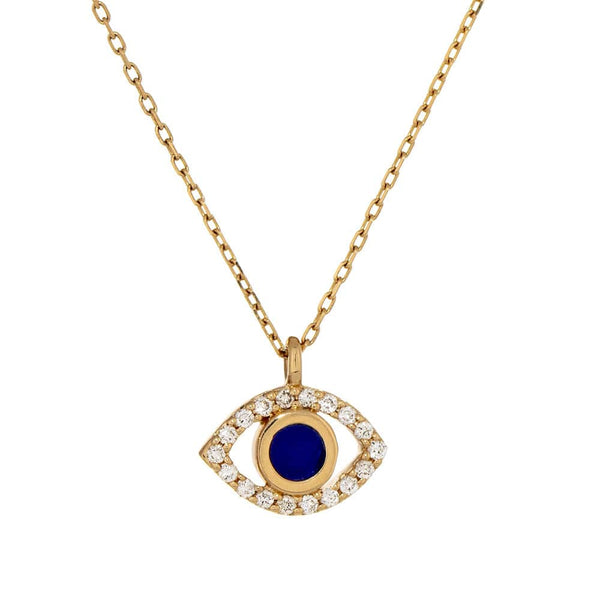 Diamond navy enamel evil eye nekclace