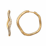 Organic small diamond wave hoops in 14k solid gold 