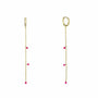 Gold chain earrings with pink beads on a white background