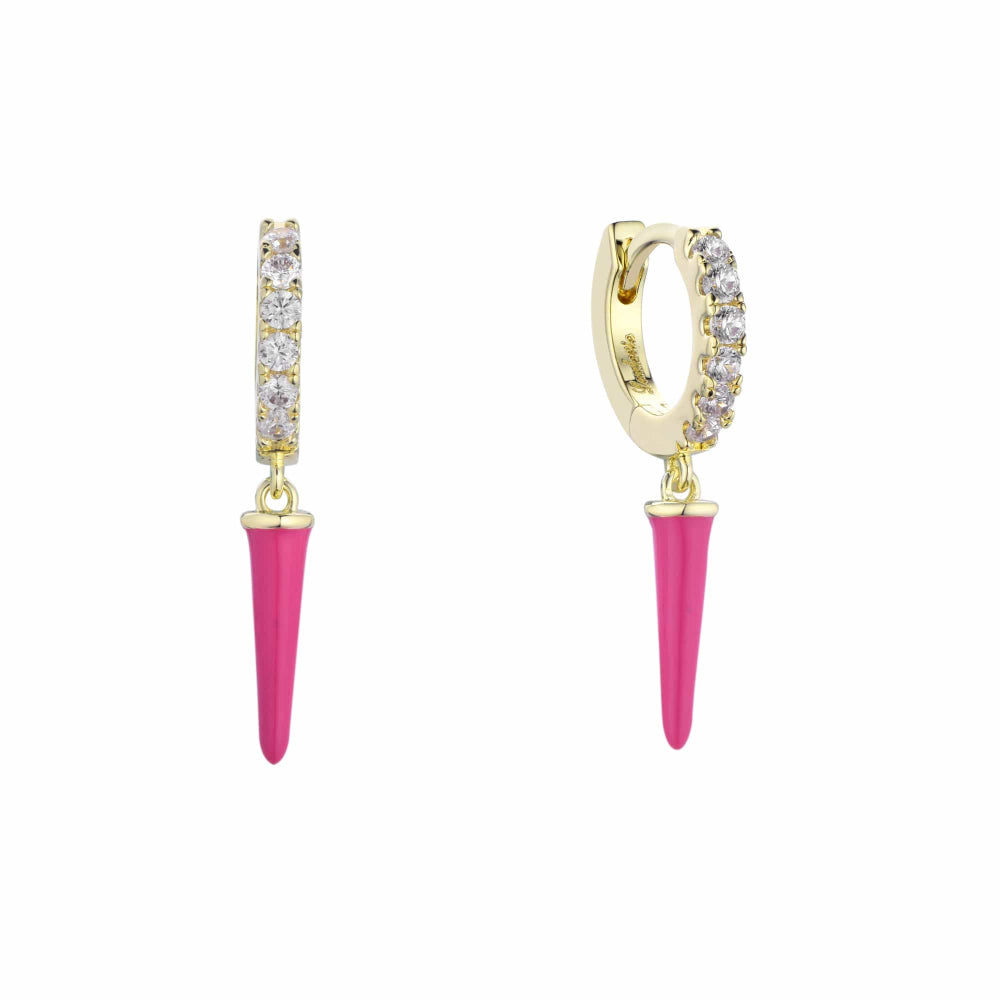 pink enamel spike huggies with crystal