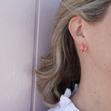 pink enamel split earrings