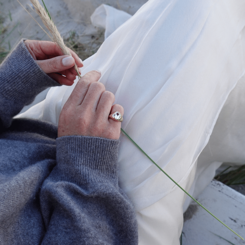 dome signet ring with white beryl