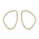 Gold hoop earrings with embedded diamonds on a white background