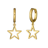 Gold star-shaped hoop earrings on a white background