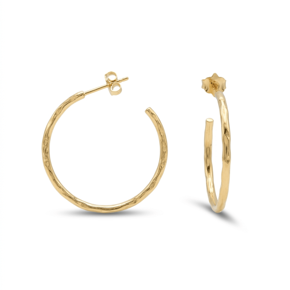 Gold hoop earrings on a white background