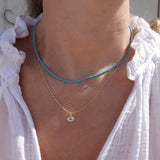 turquoise beaded necklace with evil eye 