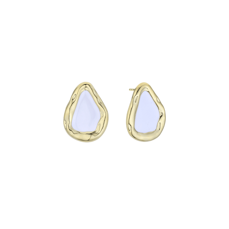 White enamel and gold oval earrings