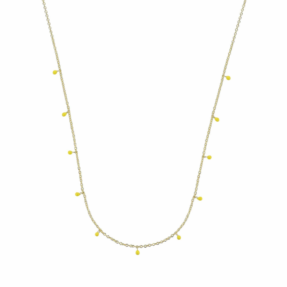Necklace with small yellow beads on a white background
