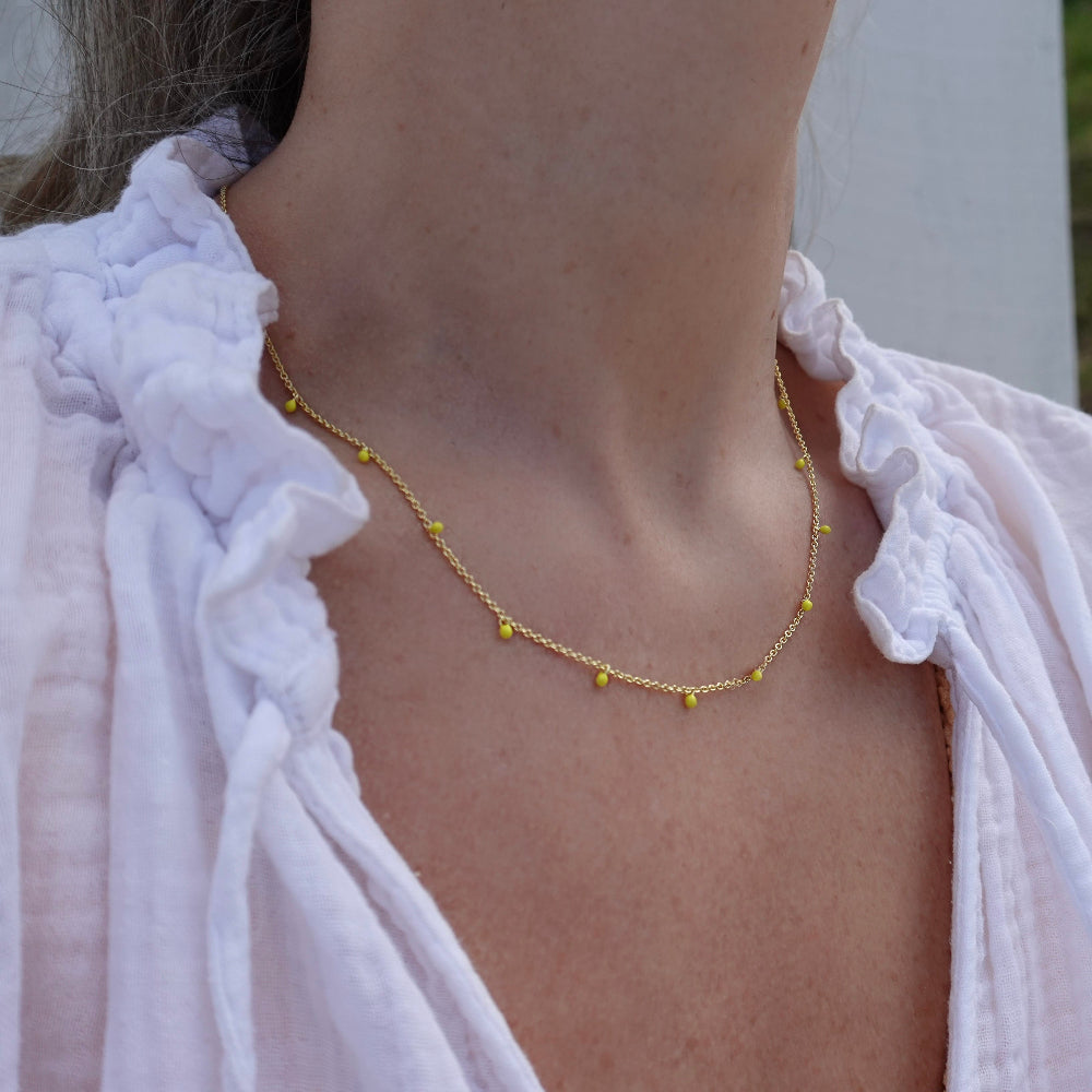 yellow enamel bead necklace