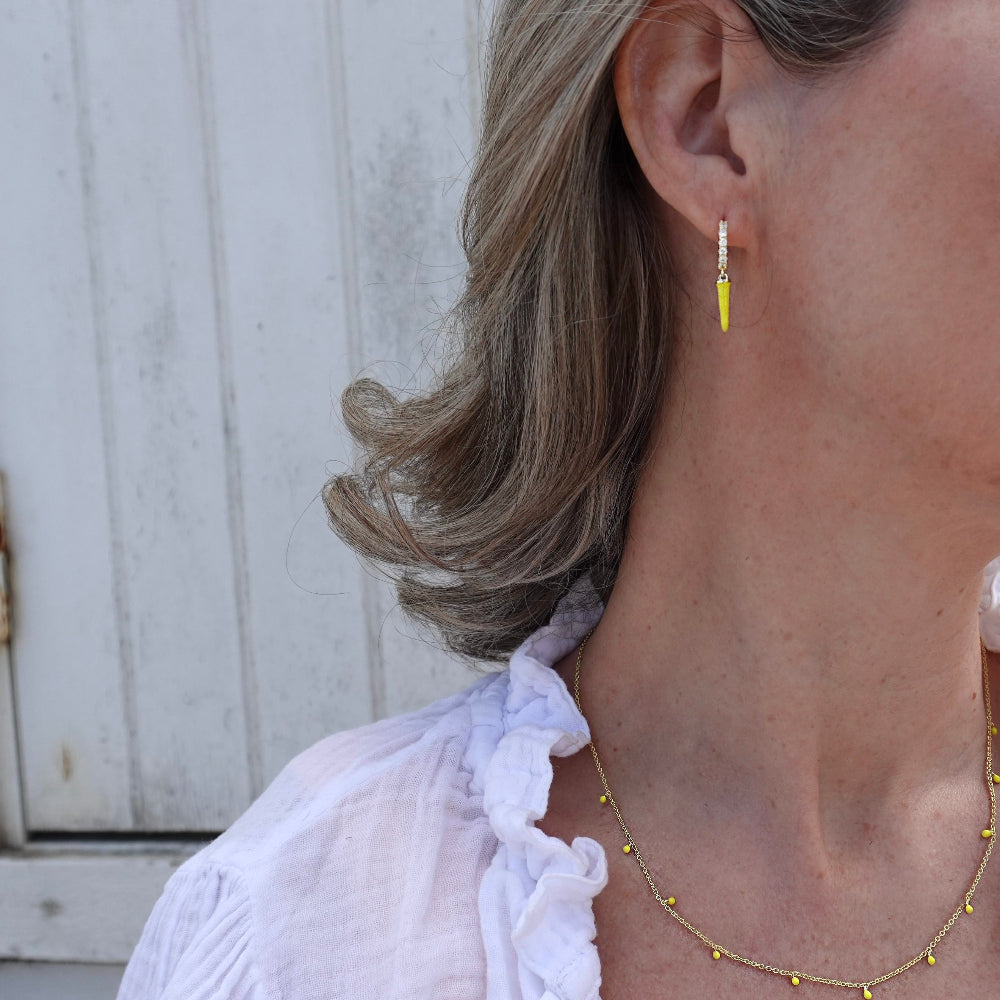 yellow spike drop earrings with crystals