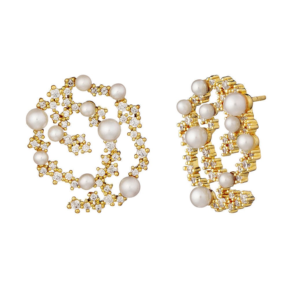 Loulerie Crystal and Pearl Spiral Earrings