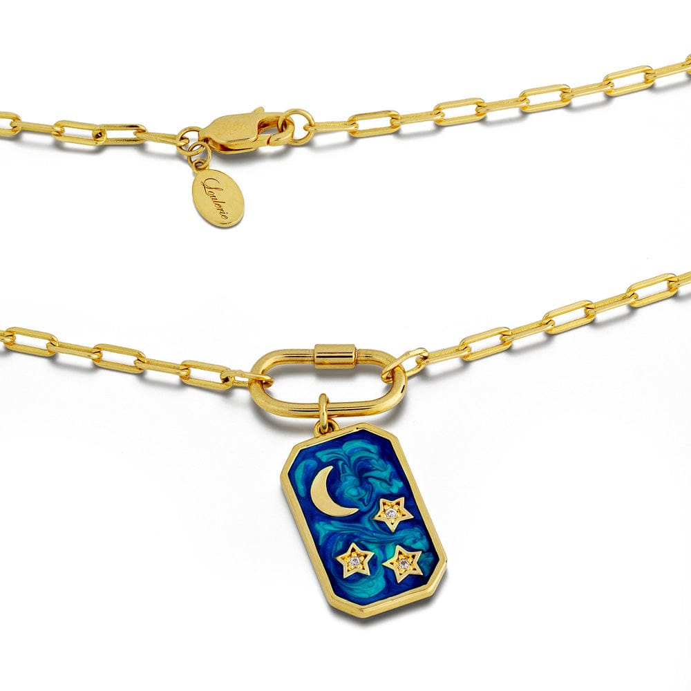 Loulerie Navy Enamel Moon and Star Necklace