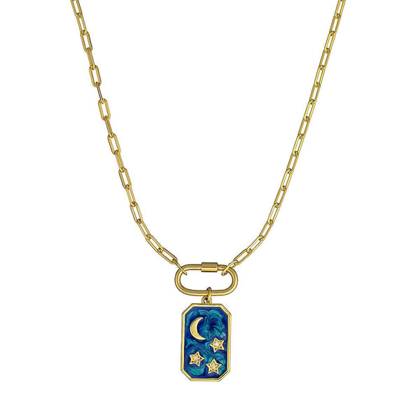 Loulerie Navy Enamel Moon and Star Necklace