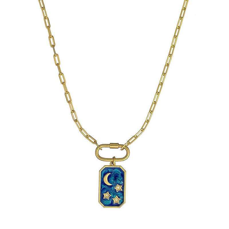 Loulerie Navy Enamel Moon and Star Necklace