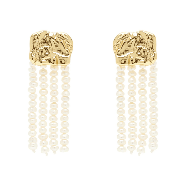 Pearl strand earrings with gold stud