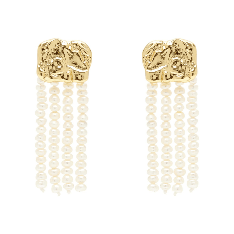 Pearl strand earrings with gold stud