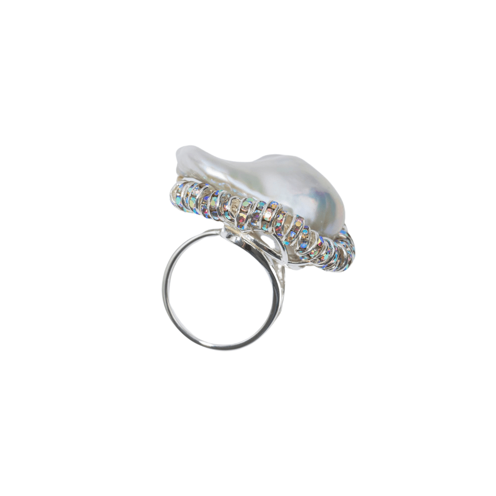 Silver pearl ring