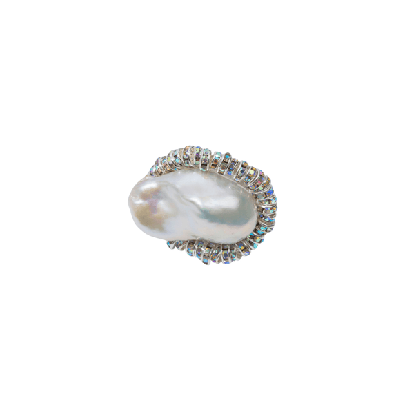 Baroque pearl rondelle beaded silver ring