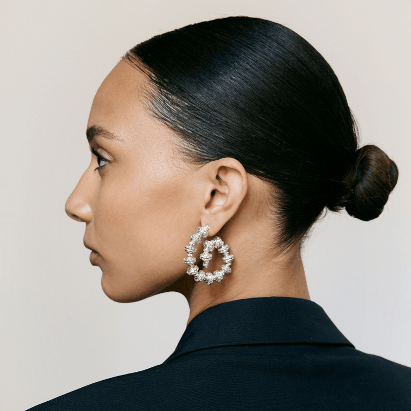 Spiral hoops with glass crystals and rondelle beads