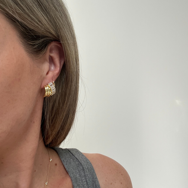 double huggy hoops with crystal