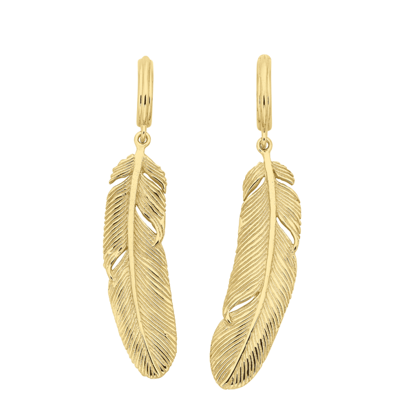 Gold eagle earrings with feather detailing